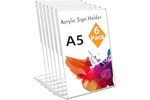 Changxin A5 Acryl Schilderhalter, 6 Stück Transparenter Aufsteller L Form Ständer Tischaufsteller für Empfang, Büro, Geschäft, Restaurant, Hotel