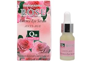 AE AROMA ESSENCE ROSE Eye Serum with Coenzyme Q10, 45+, Pure Natural Bulgarian Damascena Rose & Geranium Oils, Vitamin E; Reduce Fine Lines, Wrinkles and Dark Circles; Anti Aging, No Preservatives, 10ml.