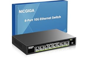 8-portowy przełącznik Ethernet 10 Gb (niezarządzany) z portami Ethernet 8 x 10 G, NICGIGA 10 Gb Network Switch do NAS 10 Gb/s, komputerów, routerów WiFi7, adaptera 10G / NIC.