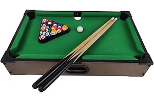 B4E 20'' and 25'' Brown Pool Table Game Kids and Adults | Indoor & Outdoor Portable Wooden Classic Pool Table Games | Pool Table Set with Balls with storage box, 2 Cues, 1 Triangle, Chalk