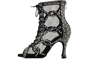 LITNERMIA Stivaletti da ballo da donna alla caviglia, per feste, performance e sala da ballo, con lacci, in rete, per balli latini