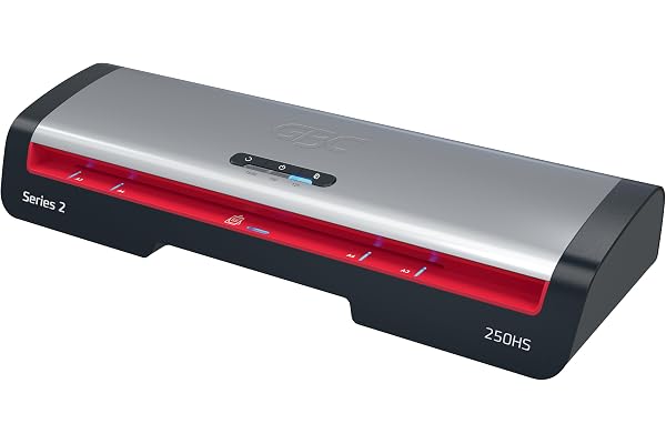 GBC-Plastifieuse 250HS Home Office A3 – Plastification haute vitesse, préchauffage en 1 min, 75-125 microns, anti-bourrage, arrêt automatique, 5 pochettes de plastification A4, noir/rouge, 4410071EU