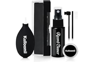 KULLOOMII 6-IN-1 Reinigungsset für Vinyl Schallplatten - Antistatischer Schallplattenbürste und Samtpolster Burste | LP Schallplatten Reinigung Lösung | Vinyl Bürste Cleaner | Plattenbürste