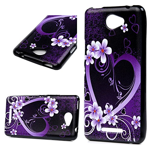 Funda bq Aquaris U U Lite Silicona Gel TPU Ultra Delgado - Mavis s Diary Cover Shock-Absorci  n y Anti-Ara  azos Carcasa Case Bumper Parachoques Choque Absorci  n - Flor de color p  rpura y amor
