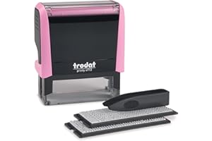Trodat Printy 4913 Custom Stamp - DIY Self Inking Stamp Personalised by You - Pastel Rose - Can Be Changed Multiple Times - Black Ink - Impression Size 57 x 21mm - Max 6 Lines of Text, Pastel Pink