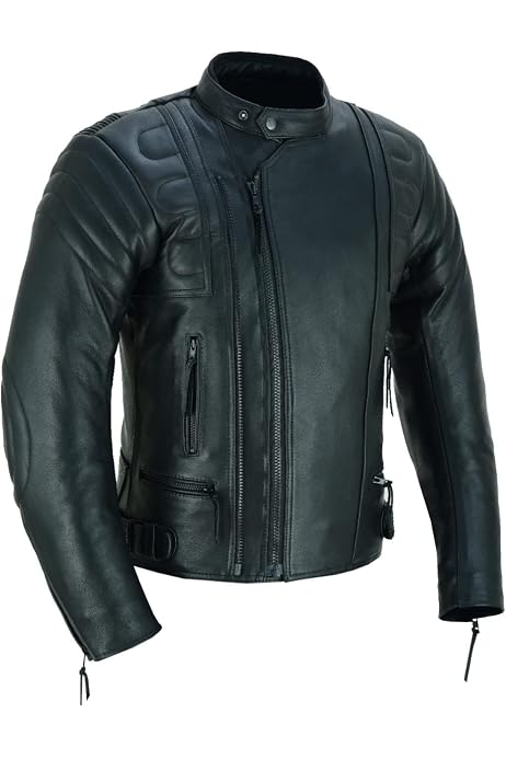 Chaqueta De Moto De Piel Negra Guerrero Con Protecciones CE - Talla M, Estilo Streetfighter
