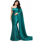 BIGIICO Women’s Premium Japan Satin Silk Plain Saree with Unstitched Blouse Piece – 5.5 Meters, Soft Smooth Finish, Elegant S