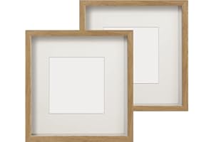 Anhow 2pcs 9x9 Shadow Box Frame with Mat for 5x5 Inches, 3D Picture Frame Display Case Deeper 1.2 Inches with Transparent Glass for Photos, Crafts, Souvenir, Baby Items - Natural Wood