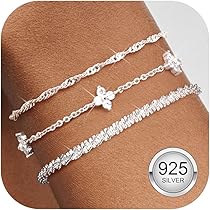 Bracelet Femme En Argent 925 Réglable - Chaîne Et Perles, Empilable - Cadeau élégant Pour Elle