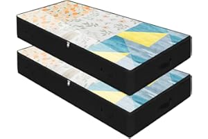 Amonsen Confezione da 2, contenitori sotto il letto morbidi e antipolvere, coperchio trasparente con cerniera su 3 lati, dimensioni grandi per la maggior parte degli armadi in camera da letto. Nero