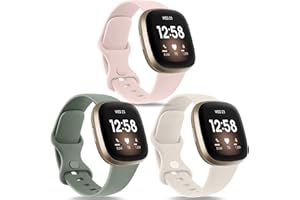 Yisica 3 Pack Sport straps for Fitbit Versa 4 Straps&Fitbi t Versa 3 Straps, Fitbi t Sense 2 Straps&Fitbi t Sense Straps Women/Men, Soft Classic TPU Adjustable Comfortable Replacement Wristbands