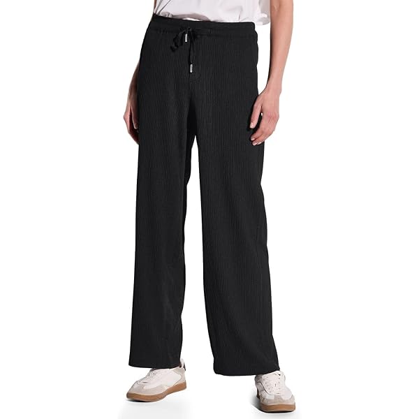 Street One Damen Hose Bouclé – High Waist, Straight Leg, Mit Stretchbund & Seitentaschen