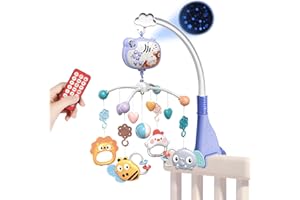 Aolso Mobile Musical bébé, Musical Lit Bébé,Mobile de Voyage,3-in-1 Mobile Musical Lit Bébé avec Lumières et Musique,Mobile Musical Berceau Bébé, Projecteu - Cadeau pour Nouveau Née(Lapin-Bleu)