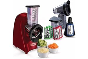 Russell Hobbs Hachoir & râpe électrique [2 en 1] Desire Slice & Go rouge (Tranche et râpe avec 3 accessoires en acier: gros & fin, sans BPA & lave-vaisselle, rangement & nettoyage faciles) 22280-56