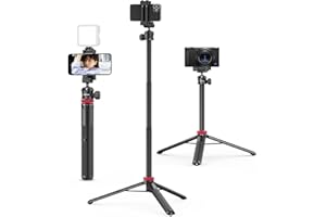 ULANZI MT-44 Handy Kamera Stativ 147cm 2in1 Selfie Stick Fernbedienung, 360° Kugelkopf, Cold Shoe Handyhalterung, 1/4" Gewinde Kompakt Reisestativ Dreibein Tripod für DSLR-Kameras Canon Samsung iPhone