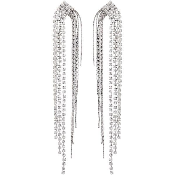 Britt S Di Bello London – Orecchini A Clip Con Cristalli E Fili Scintillanti – Placcatura Argento – Per Orecchie Non Forate, Con Cuscini In Gomma – Misura 1.3x11.4 Cm