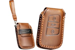 KUNIO Smart etui na kluczyki samochodowe pasuje do VW Magotan Passat B8 Tiguan MK2 Jetta do Skoda Superb A7 Kodiaq skórzany breloczek do kluczy, etui ochronne, 3 przyciski A, brązowe