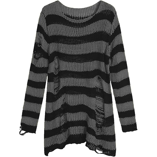 Maglione Oversize Gotico Punk A Righe Strappato - Top Grunge Y2K Per Strada E Feste