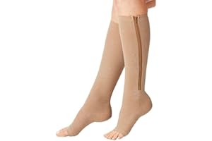 Furein Medias Calcetines de Compresión de Punta Abierta y Cierre de Cremallera Unisex Hombre y Mujer (XL)