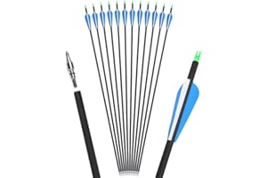Wolfman 32 Pouces Tir à l'arc Flèche de Carbone Spine 500 Flèche Carbone Flèche Arc Flèches de Chasse avec 3" Plumes en Plastique Flèche pour Arc Classique Arc a Poulies Chasse