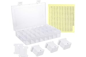 Caydo filo da ricamo Stoccaggio, 124 rotoli di filo da ricamo in plastica bianca, con scatola di stoccaggio e 552 adesivi numerati