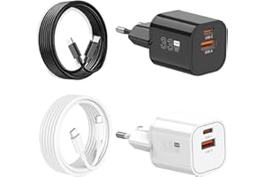 GOLDNEXT Caricatore USB C da 33 W GaN, adattatore USB C, confezione da 2 con cavo di ricarica rapida da 1,2 m, alimentatore di rete a 2 porte, per iPhone 16/15 Pro Max, iPad Air, Galaxy S25/S24/S23 Ultra