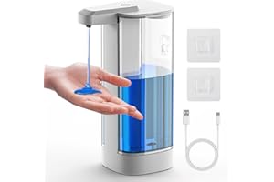 PUGTOW Automatyczny dozownik mydła w płynie, 500 ml Bezdotykowe dozowniki mydła do rąk 4 poziomy regulacji Czujnik podczerwieni, montowany na ścianie elektryczny dozownik mydła Wodoodporny