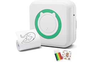 FONCBIEN Mini Printer, Portable Inkless Thermal Pocket Photo Printer Built-in 1200mAh Battery Wireless Bluetooth Note Maker Machine Label Printer Handheld Compatible with iOS/Android for Memo, DIY (Green)