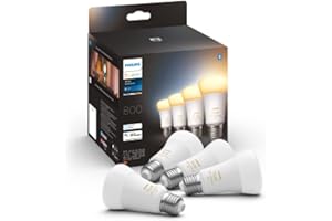 Philips Hue Bombilla LED White Ambiance E27, 806 lm, blanco cálido a frío, regulable, controlable mediante aplicación, compatible con Amazon Alexa (Echo, Echo Dot), paquete de 4, generación anterior.