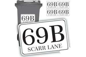 Handmade By Stukk Lot de 4 autocollants étanches pour poubelle à roulettes avec numéros d'adresse, rue, route, maison