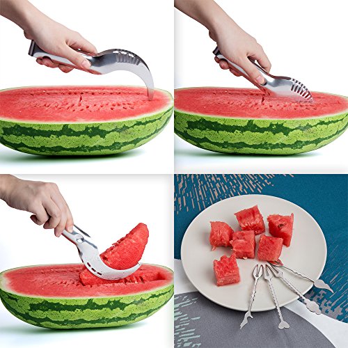 Obstmesser Melonenschneider mit 4 Obstgabeln Edelstahl FOXAS Watermelon Slicer - 2