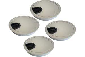 LIKERAINY Passacavo per Scrivania Rotondo Ø80mm Pressacavo Tappo Passacavi per Tavolo da Ufficio Mobili per la Casa Cavo in Argento Metallo Cromato 4 Pezzi