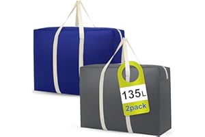 BoloShine 135Lx2 Groß Aufbewahrungstasche Wasserdicht Unterbett Aufbewahrung Tasche mit Reißverschluss, Umzugstaschen Big Seesack Bag für Wäsche Kleidung Kissen Schuhe Bettdecken Camping (Gris + Bleu)