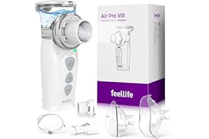 ‎FEELLIFE FEELLIFE Inhalationsgerät für Kinder & Erwachsene – Leiser Inhalator – Tragbar, leicht & effektiv bei Atemwegserkrankungen – Einstellbarer Sprühnebel, 2 Zerstäubermembranen inklusive (Weiß)