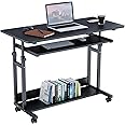 Dripex Computer Desk Mobile, Portable Office Desk with Movable Wheels, Height Adjustable Study Desk, Home Office Desk with Keyboard Tray and Shelf for Small Spaces (Black)