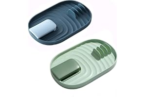 iTYOOS Coperchio Pentola 2 Pezzi e Porta Cucchiaio, Mensola Portautensili, Mensola Porta Cucchiai, Portaposate per Evitare Macchie di Gocciolamento (Blu e Verde)