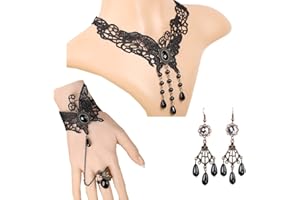 Daimay Juego de 4 gargantilla de encaje con pulsera Punk Party Gótico Vintage hecho a mano victoriano Steampunk Retro Engranajes de encaje vampiro pulsera para Halloween Pascua - S253+ Y190+E001