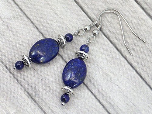 Pendientes Thurcolas en óvalo Lapis Lazuli de la gama Medicis bañados en plata