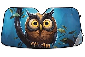 ODAWA Auto Windschutzscheibe Sonnenschutz Niedliche Eule auf Baum Faltbare Sonnenblende blockiert UV-Strahlen Autofenster Sonnenblenden