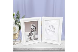 YOYIAG Ensemble d'empreintes de pattes de chien et chat - Cadre photo et kit d'empreintes de pattes - Boîte souvenir 3D - Cadeau pour propriétaire de chien - Cadre photo souvenir pour chien