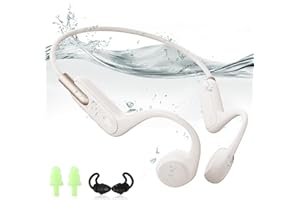 HIFI WALKER Auriculares de Conducción Ósea, Inalámbricos Deportivos con Bluetooth 5.3, IPX8 Impermeable, Micrófono Incorporado y Reproductor MP3 de 32 GB. Ideales para Nadar - Beige