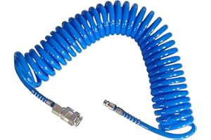SRJQXH Manguera Espiral 6 m, PU Manguera Aire Comprimido, Manguera Presion a Prueba de Explosiones con 1/4" Conector, Diámetro de Tubería 5 × 8 mm, para Transmisión de Gas(Azul)