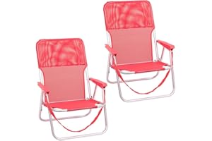 LOLAhome Pack 2 Sillas Playa Plegables | Ligera Portátil | Baja y Posición Fija | para Camping Piscina, Terraza o Jardín o Exterior Coral