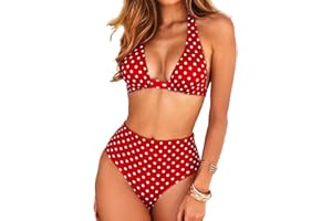JFAN Conjuntos de Bikini para Mujer Verano Trajes de Baño de Dos Piezas de Cuello Halter Bañadores de Push Up Adelgazar de Cintura Alta Mujer Bikini Sets