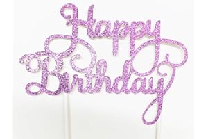 AILEXI Handmade 1 Count Glitter Cake Decorating Toppers - Happy Birthday Glitter Light Purple
