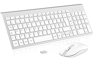 Ensemble Clavier et Souris sans Fil, cimetech Claiver AZERTY Français, Pack Clavier et Souris, Set Silencieux avec Récepteur Nano USB 2.4GHz, Compatible avec Windows/MacOS, Windows PC Laptop - Argent