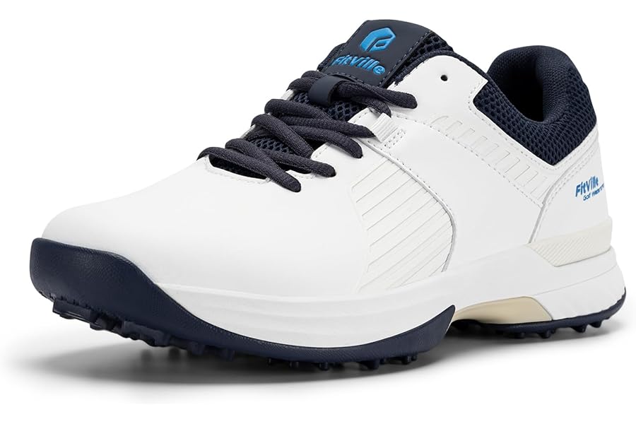 FitVille Mens Golf Shoes Extra Wide Fit Casual Trainers Water Resistant Non Slip Outdoor Spiked Trainers for Golf Training