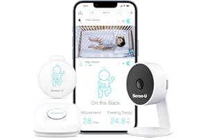Sense-U Smart Baby Monitor 3+ Crystal Clear 2K Remote PTZ Camera, Tracks Your Baby's Sleep Position, Rollover, Feeling Temperature Sensors | Night Vision, 2-Way Talk, Motion Detection & Free App