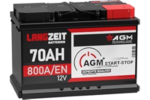 LANGZEIT BATTERIEN LANGZEIT AGM Batterie 70Ah 12V 800A/EN Start-Stop Autobatterie VRLA Batterie