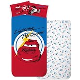 Children's Bedding Set, 3 Piece Set, Fitted Sheet with Corners, Sheets, Pillowcase, Single Bed, 100% Cotton (Cars)